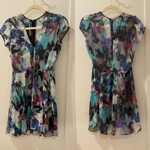 Reformation Sheer Cap Sleeve Mini Dress - Size 4 (Watercolor-like print)